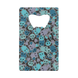 Skulls, and hearts on black background 2 credit card bottle opener