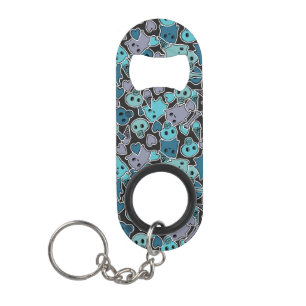 Skulls, and hearts on black background 2 keychain bottle opener