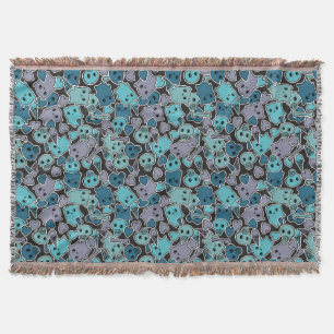 Skulls, and hearts on black background 2 throw blanket