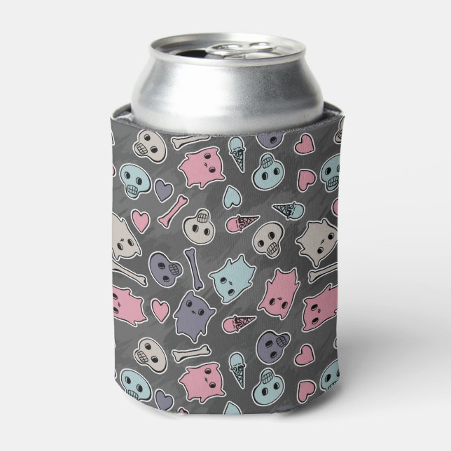 Skulls, and hearts on black background can cooler (Can Front)
