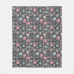 Skulls, and hearts on black background fleece blanket