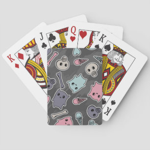 Skulls, and hearts on black background playing cards
