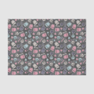 Skulls, and hearts on black background tissue paper
