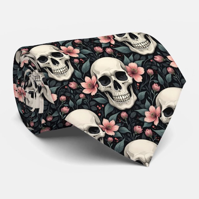 Skulls and Hellebores Tie (Rolled)