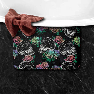 Skulls and Ombre Roses   Gothic Glam Pastel Grunge Bath Mat