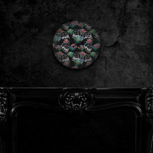 Skulls and Ombre Roses   Gothic Glam Pastel Grunge Round Clock