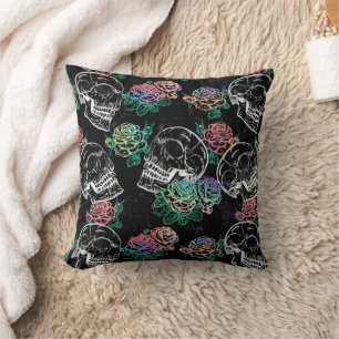 Skulls and Ombre Roses   Gothic Glam Pastel Grunge Throw Pillow