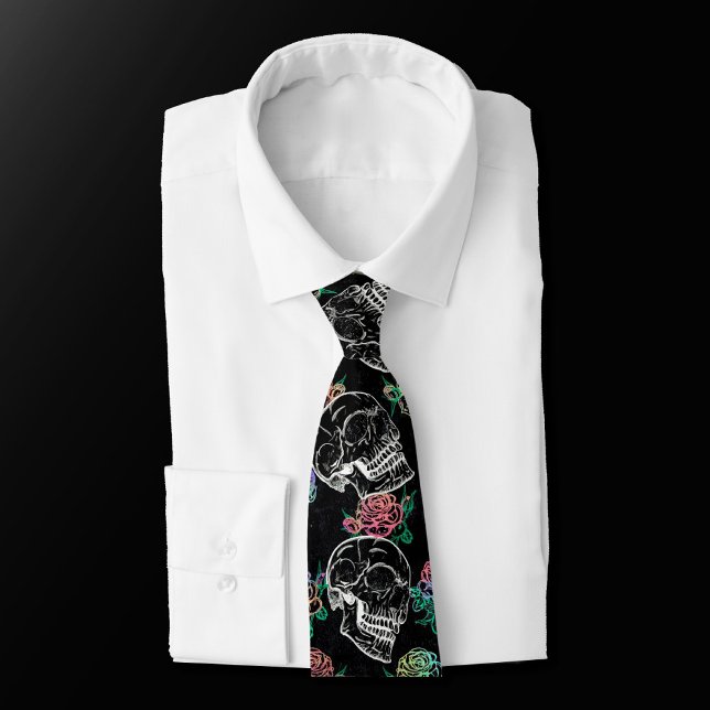 Skulls and Ombre Roses | Gothic Glam Pastel Grunge Tie (Creator Uploaded)