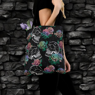 Skulls and Ombre Roses   Gothic Glam Pastel Grunge Tote Bag