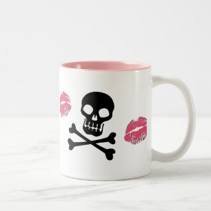 Skulls and Pink Kisses Two-Tone Coffee Mug