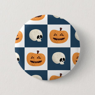 Skulls and Pumpkins Checks 2 Inch Round Button
