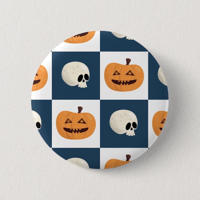 Skulls and Pumpkins Checks 2 Inch Round Button (Front)