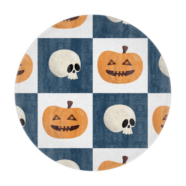 Skulls and Pumpkins Checks Cutting Board (Front)