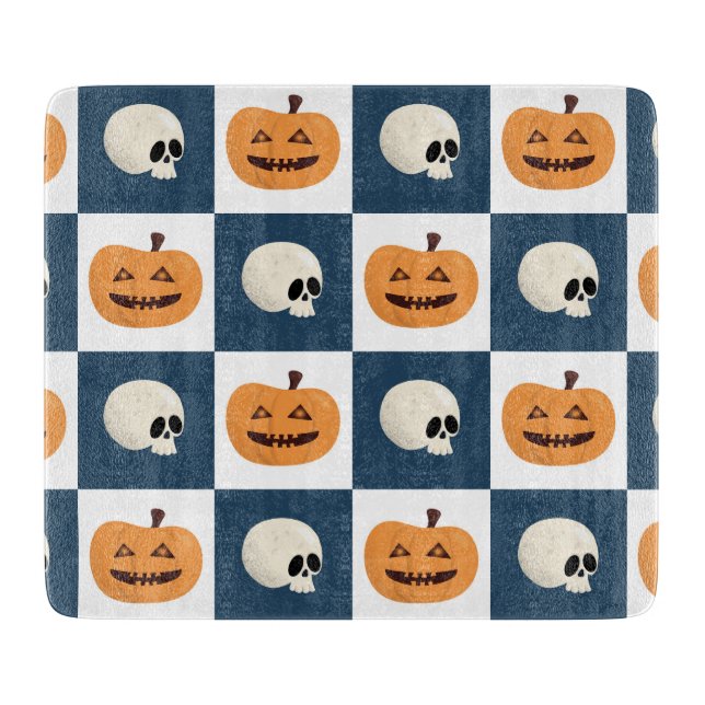 Skulls and Pumpkins Checks Cutting Board (Front)