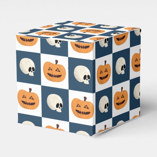 Skulls and Pumpkins Checks Favor Box (Front Side)