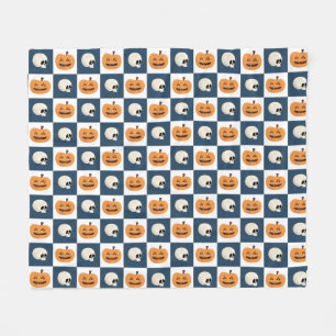 Skulls and Pumpkins Checks Fleece Blanket