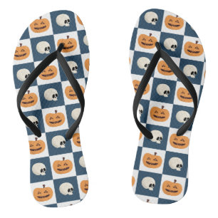 Skulls and Pumpkins Checks Flip Flops