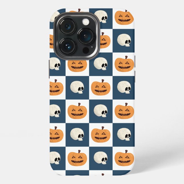 Skulls and Pumpkins Checks iPhone Case (Back)