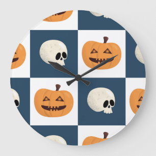 Skulls and Pumpkins Checks Large Clock