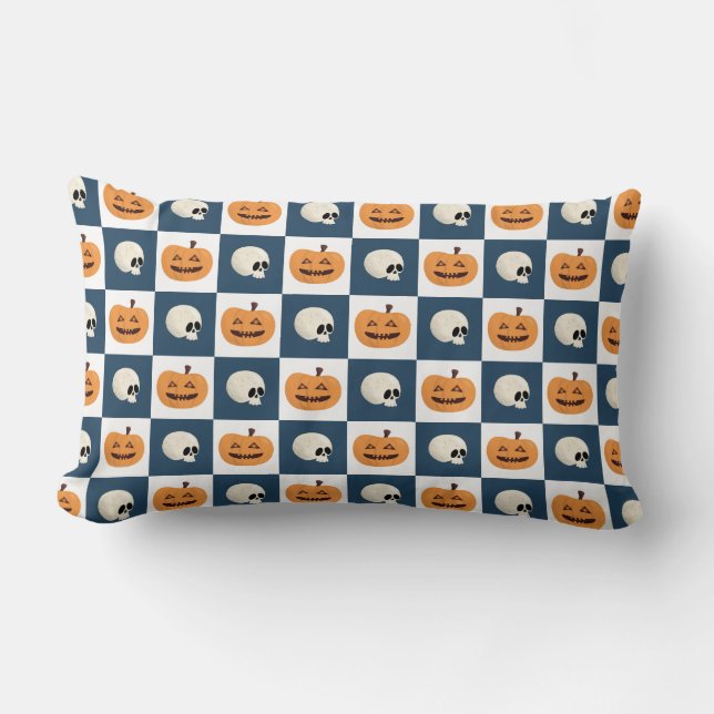 Skulls and Pumpkins Checks Lumbar Pillow (Front)