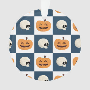 Skulls and Pumpkins Checks Ornament