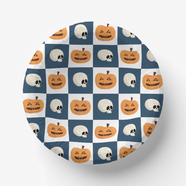 Skulls and Pumpkins Checks Paper Plate (Front)