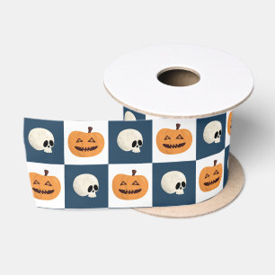 Skulls and Pumpkins Checks Satin Ribbon