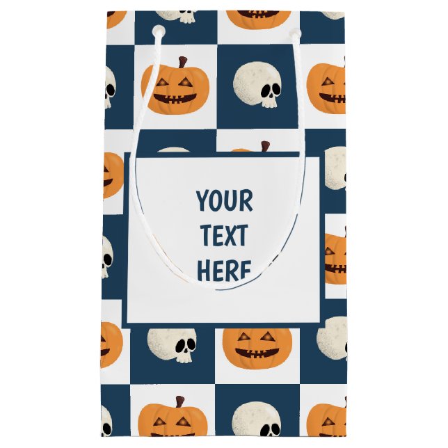 Skulls and Pumpkins Checks Small Gift Bag (Front)