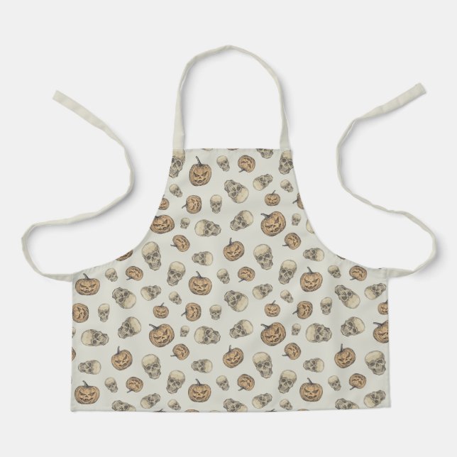 Skulls and Pumpkins Halloween Pattern Apron (Front)