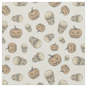 Skulls and Pumpkins Halloween Pattern Fabric
