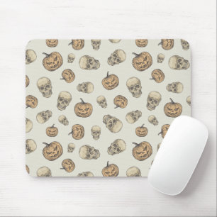 Skulls and Pumpkins Halloween Pattern Mouse Pad