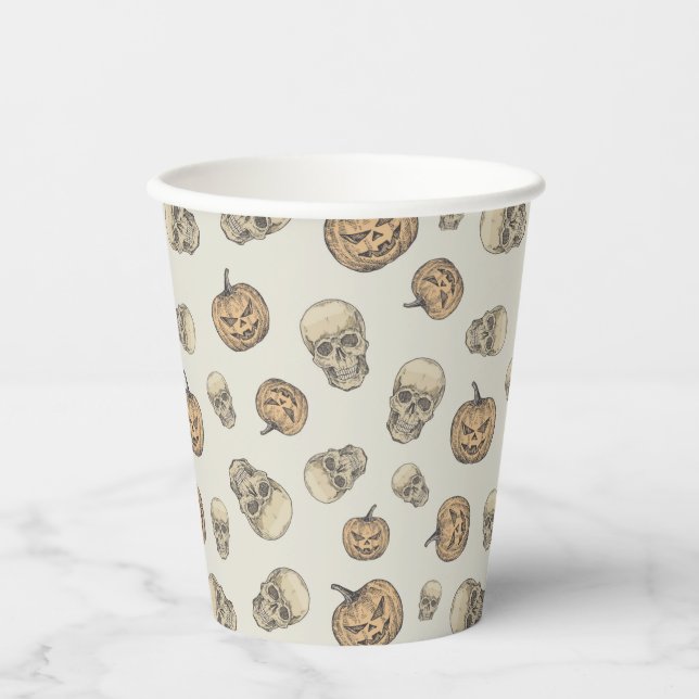 Skulls and Pumpkins Halloween Pattern Paper Cups (Front)