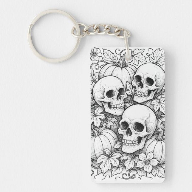 skulls and pumpkins keychain (Front)