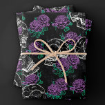 Skulls and Purple Roses | Dark Gothic Grunge Glam Wrapping Paper Sheet<br><div class="desc">#abstractart Rich jewel toned 90s gothic grunge in a seamless pattern of chalk sugar skulls accented with deep royal purple roses on a crushed velvet chalkboard texture background inspired by Halloween and Mexican Day of the Dead (dia de los muertos). The modern contemporary mixed medium design adds the perfect pop...</div>