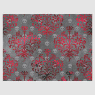 Skulls and Red Damask on Grey Decoupage Tissue Paper