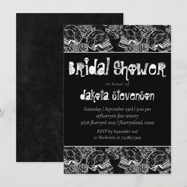 Skulls and Red Roses | Modern Gothic Bridal Shower Invitation (Front/Back)