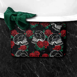 Skulls and Red Roses Modern Gothic Glam Grunge Bath Mat