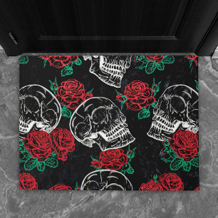 Skulls and Red Roses   Modern Gothic Glam Grunge Doormat