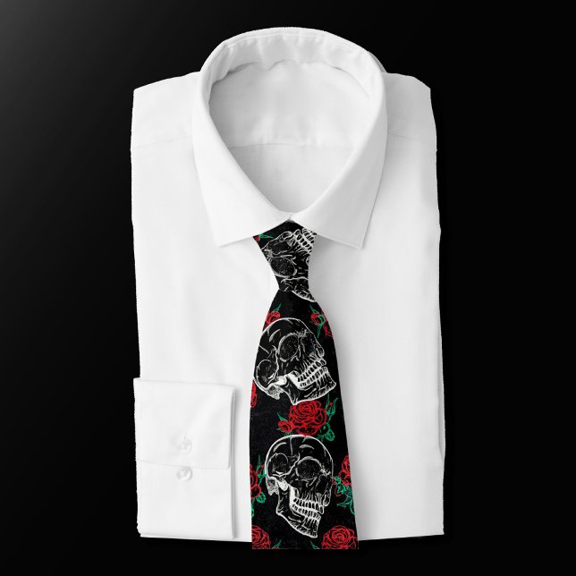 Skulls and Red Roses | Modern Gothic Glam Grunge Tie (Creator Uploaded)