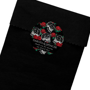 Skulls and Red Roses Modern Gothic Thank You Classic Round Sticker
