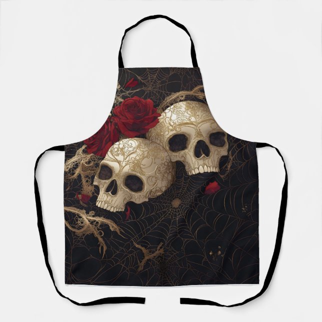 Skulls and red roses style design apron (Front)