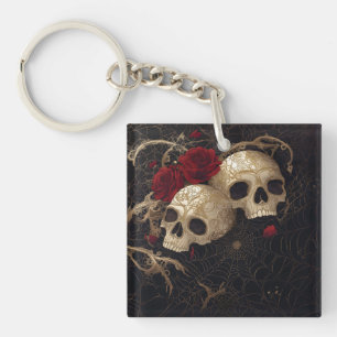 Skulls and red roses style design keychain