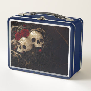 Skulls and red roses style design metal lunch box