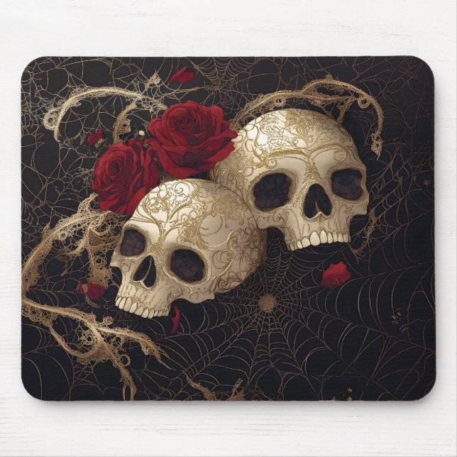 Skulls and red roses style design mouse pad (Front)