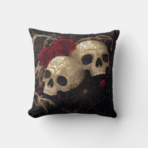 Skulls and red roses style design throw pillow