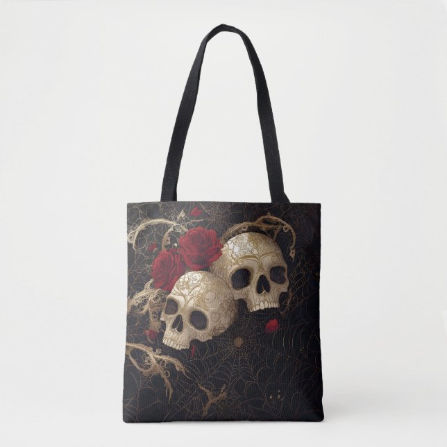 Skulls and red roses style design tote bag (Front)