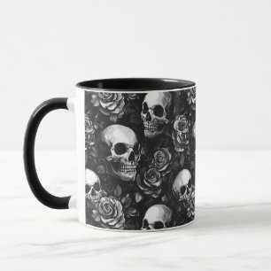 Skulls And Roses Black Halloween Mug