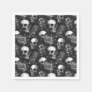 Skulls And Roses Black Halloween Napkin