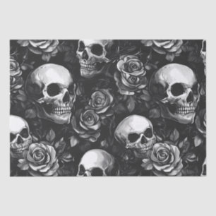 Skulls And Roses Black Halloween Tissue Paper