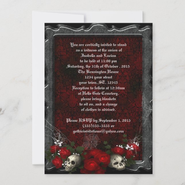 Skulls and Roses Goth Wedding Invitation (Front)